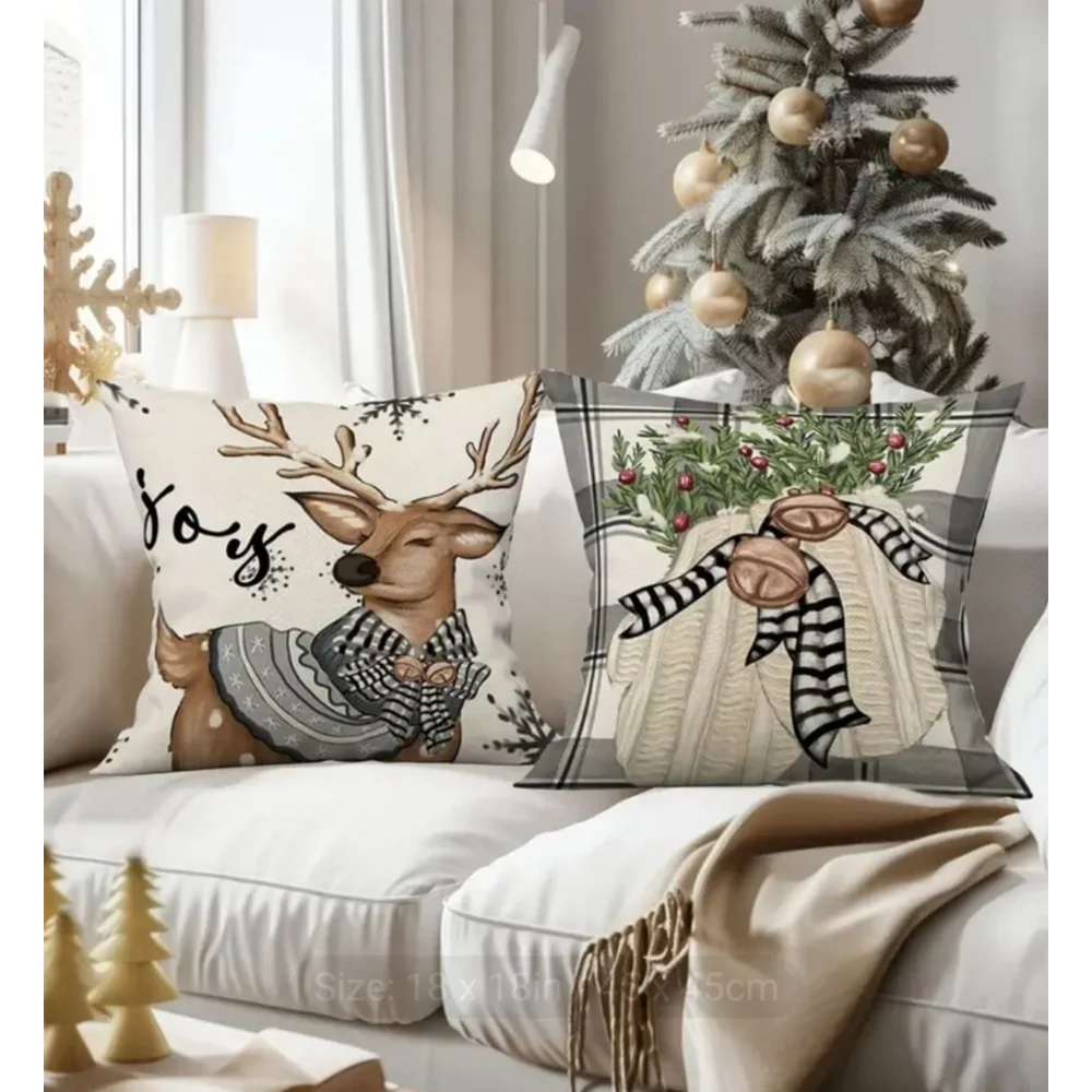 Christmas Pillow Covers 18x18 Beige Black